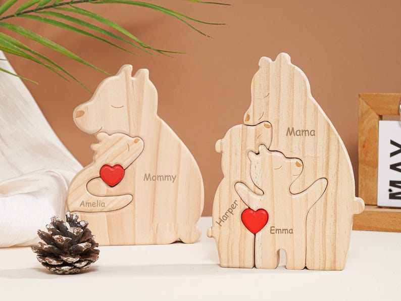 Personalized Single Parent Families Bear Puzzle, Wooden Bear Family Puzzle, Personalized Father's Day Gifts, Gift for Dad, Family Home Decor