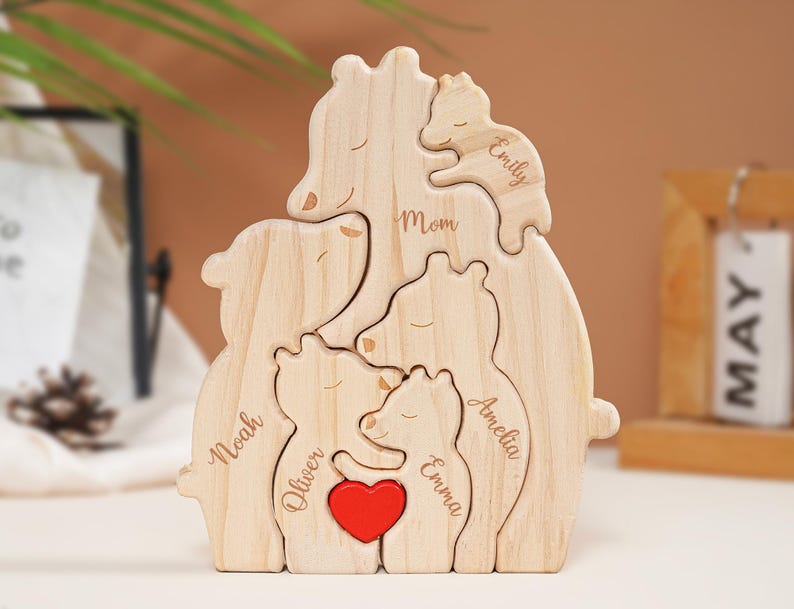Personalized Single Parent Families Bear Puzzle, Wooden Bear Family Puzzle, Personalized Father's Day Gifts, Gift for Dad, Family Home Decor