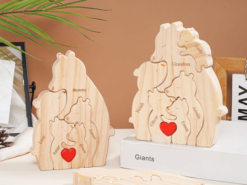 Personalized Single Parent Families Bear Puzzle, Wooden Bear Family Puzzle, Personalized Father's Day Gifts, Gift for Dad, Family Home Decor