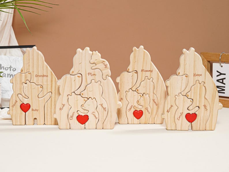 Personalized Single Parent Families Bear Puzzle, Wooden Bear Family Puzzle, Personalized Father's Day Gifts, Gift for Dad, Family Home Decor