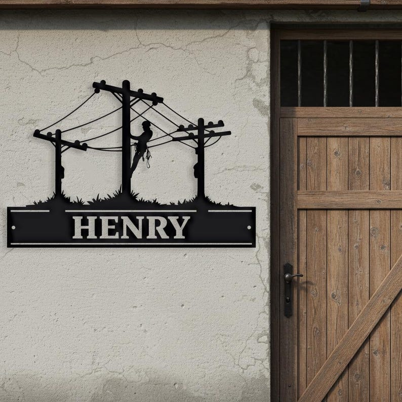 Custom Lineman Metal Sign, Personalized Worker Wall Art, pole worker Decor for Garage, Gift for Lineworker, best Personalized Lineman Sign