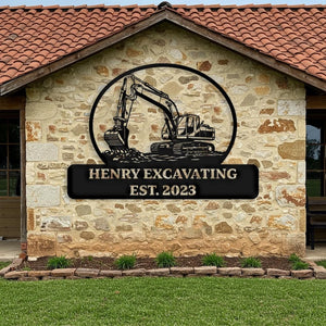 Custom Excavating Metal Sign, Custom Excavator Company Logo Wall Art, custom construction sign, Outdoor construction Shop Name Sign