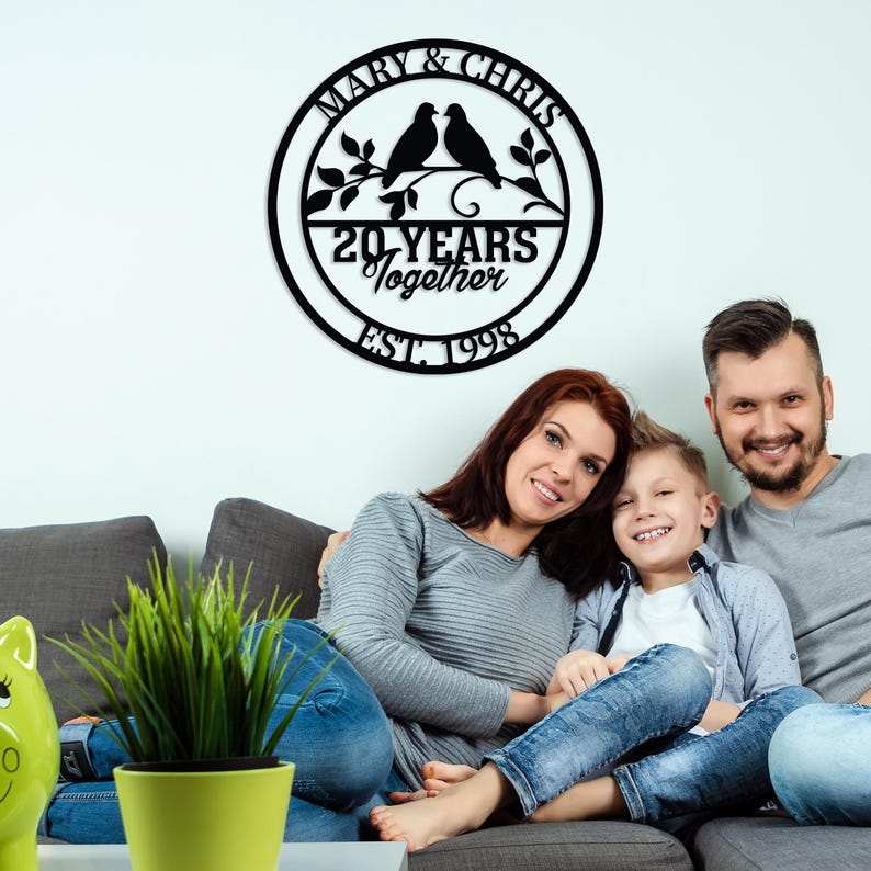 Personalized Anniversary Metal Wall Sign, 10/20/25/50 Year Together Sign, Custom Wedding Anniversary Gift, Family Name Date Sign,Parent Gift