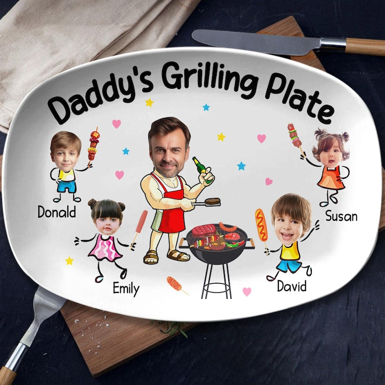 Fathers Day Gift For Dad From Kids, Daddy Grilling Platter, Funny Dad Gift, Personalized Platter With Photo & Name, Papa Platter Gifts