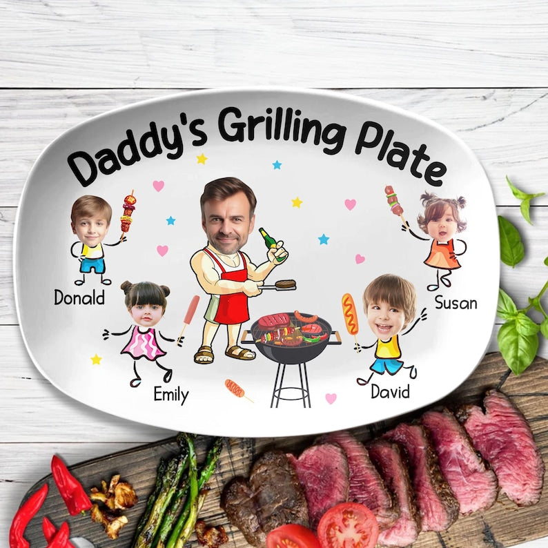Fathers Day Gift For Dad From Kids, Daddy Grilling Platter, Funny Dad Gift, Personalized Platter With Photo & Name, Papa Platter Gifts