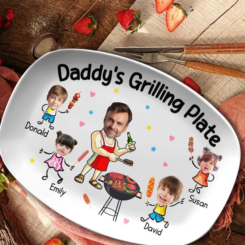 Fathers Day Gift For Dad From Kids, Daddy Grilling Platter, Funny Dad Gift, Personalized Platter With Photo & Name, Papa Platter Gifts