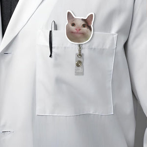 Funny Huh Cat Meme Badge Reel, Cute Chubby Kitty ID Holder for Nurses and Office, Viral Cat Clip Gift for Animal Lovers and Meme Fans