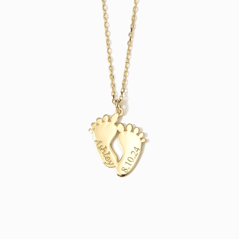 14k Solid Gold New Mom Necklace: Personalized Baby Feet