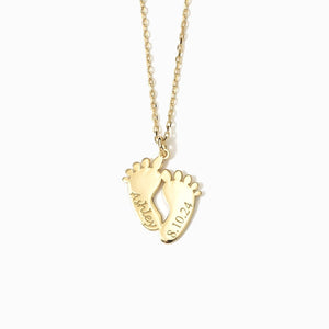 14k Solid Gold New Mom Necklace: Personalized Baby Feet