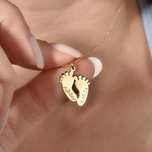 14k Solid Gold New Mom Necklace: Personalized Baby Feet