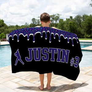 Personalized Ice Cream Drip Baseball Beach Towel For Boys, Drip Beach Towel, Pool Towel, Baseball Softball Team Gift, Youth Baseball Gift