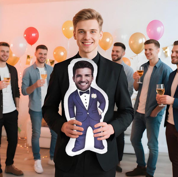 Personalized Groom Pillow Doll, Custom Photo Cushion for Bachelorette or Bridal Shower, Unique Wedding Gift, Bride Party Decor