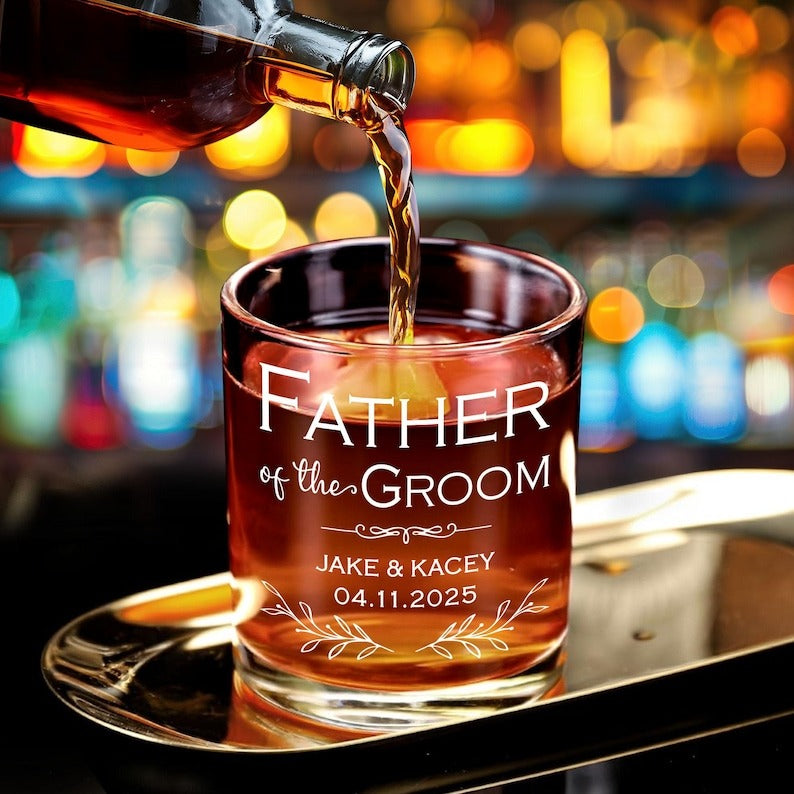 Personalized Father of the Bride And Father of the Groom Engraved Whiskey Glass, Father of the Bride Gift, Wedding Gifts, Fathers Day Gift