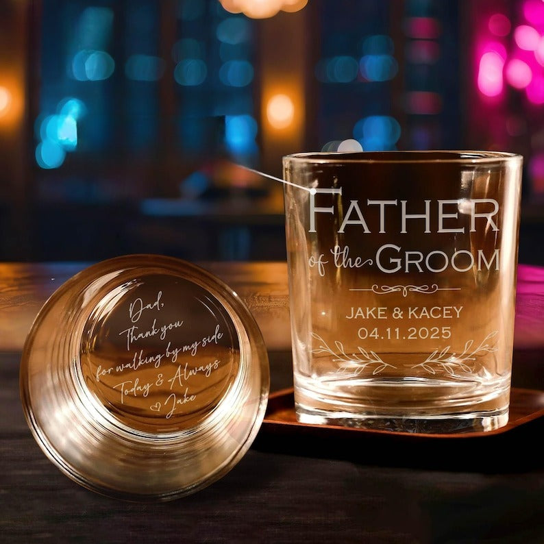 Personalized Father of the Bride And Father of the Groom Engraved Whiskey Glass, Father of the Bride Gift, Wedding Gifts, Fathers Day Gift