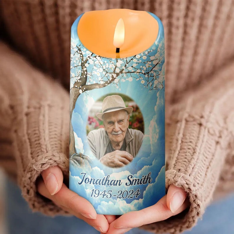 Forever In Our Hearts - Candle Light Custom Memorial Photo Candle, Personalized Upload Photo Remembrance Candle LED Light