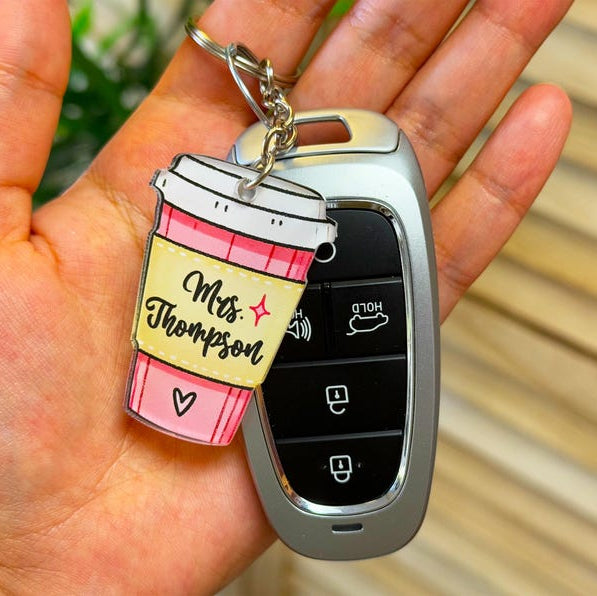 Custom Teacher Keychain, Pencil, Apple, Rainbow, Coffee Shapes, Cute Teacher Appreciation Gift, Personalized Teacher Graduation Gift