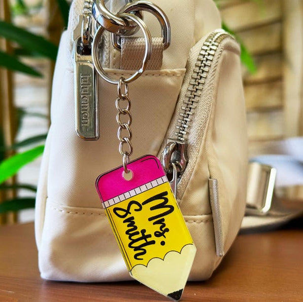 Custom Teacher Keychain, Pencil, Apple, Rainbow, Coffee Shapes, Cute Teacher Appreciation Gift, Personalized Teacher Graduation Gift