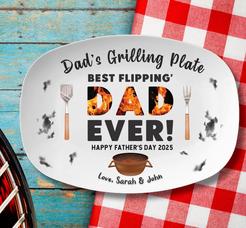 Personalized Dad Grilling Plate, Custom BBQ Platter, Fathers Day Gift, Grill Plate Gift From Kids, Papa Gift, Daddy 2025, Grandpa Plate