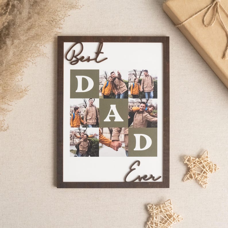 Best Dad Ever Custom Photo Frame, Personalized Wooden Father's Day Gift from Kids