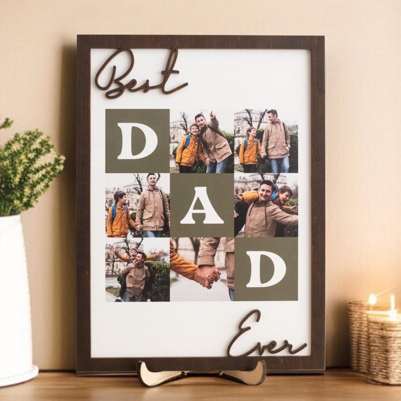 Best Dad Ever Custom Photo Frame, Personalized Wooden Father's Day Gift from Kids