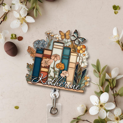 Custom Books Badge Reel, Teacher Name Badge Reel, Book Lover Gift, Teacher Appreciation, Gift for Teacher, Nurse Badge Reel, Bookish Gift