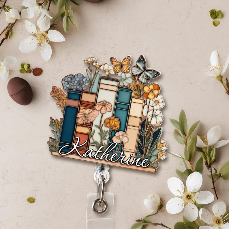 Custom Books Badge Reel, Teacher Name Badge Reel, Book Lover Gift, Teacher Appreciation, Gift for Teacher, Nurse Badge Reel, Bookish Gift