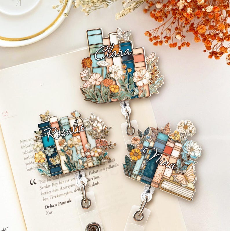 Custom Books Badge Reel, Teacher Name Badge Reel, Book Lover Gift, Teacher Appreciation, Gift for Teacher, Nurse Badge Reel, Bookish Gift