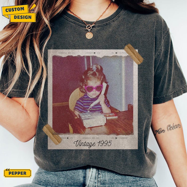 Custom Vintage Photo And Year, Custom Shirt With Picture Personalized 30th Birthday Gift Vintage 30th Birthday Party Vintage Est 1995 Shirt