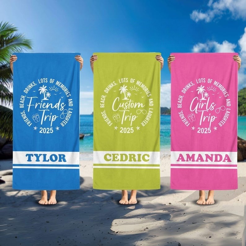 Custom Group Trip 2025 Beach Towels,Summer Vacation Gifts For Traveler,Beach Family Friends Girls Besties Sisters Trip,Pool Party,Vacay Mode