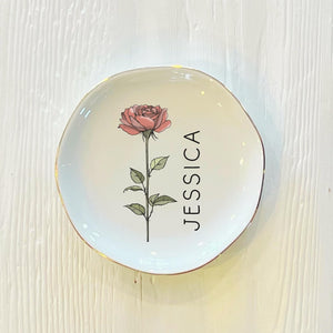 Personalized Boho Birth Flower Ring Trinket Dish | Birth Month Flower Ring Dish | Birthday Jewelry Dish | Wedding Bridesmaid Gift | Mom Gift