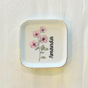Personalized Boho Birth Flower Ring Trinket Dish | Birth Month Flower Ring Dish | Birthday Jewelry Dish | Wedding Bridesmaid Gift | Mom Gift