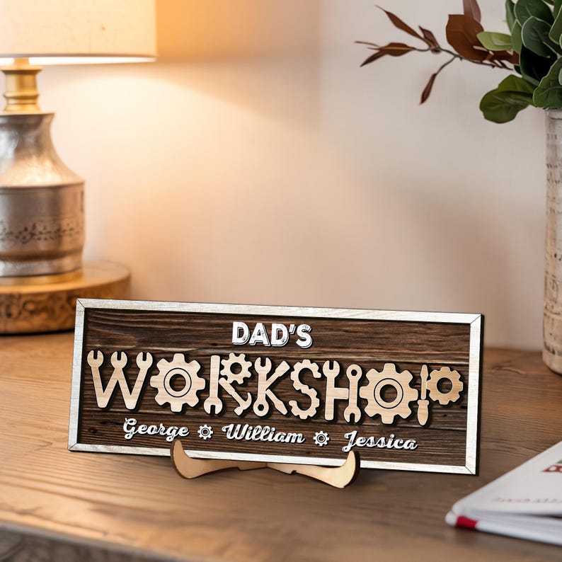 Father's Day Gifts From Kids, Workshop Sign, Custom Garage Sign, Dad Sign, Dad Wood Sign, Father's Day Sign, Sign With Kids Names
