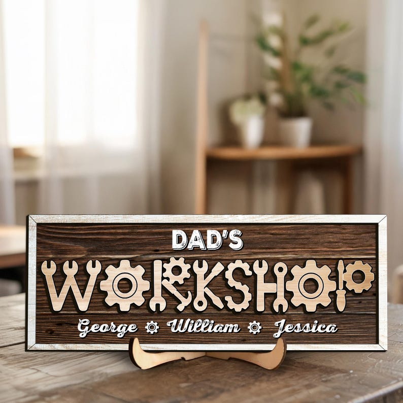 Father's Day Gifts From Kids, Workshop Sign, Custom Garage Sign, Dad Sign, Dad Wood Sign, Father's Day Sign, Sign With Kids Names