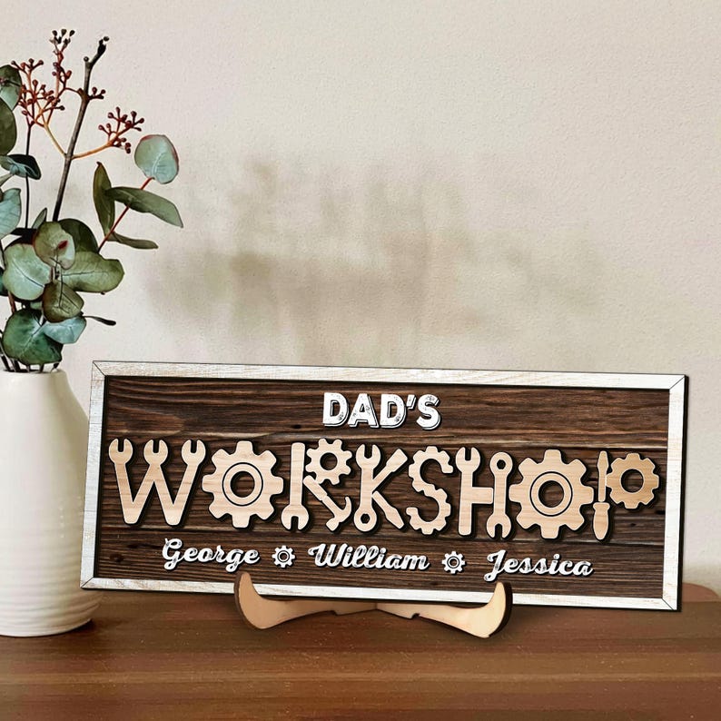 Father's Day Gifts From Kids, Workshop Sign, Custom Garage Sign, Dad Sign, Dad Wood Sign, Father's Day Sign, Sign With Kids Names