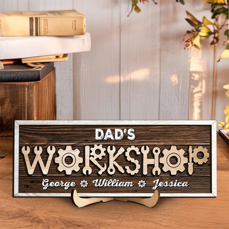 Father's Day Gifts From Kids, Workshop Sign, Custom Garage Sign, Dad Sign, Dad Wood Sign, Father's Day Sign, Sign With Kids Names