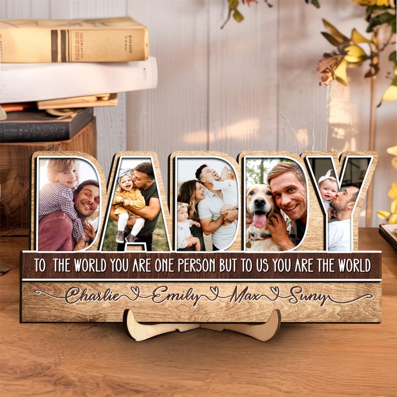 Father's Day Gifts From Kids, Daddy Photo Collage Gift, Custom Photo Sign for Dad with Kids' Name, 1st Fathers Day Gifts, Dad Sign