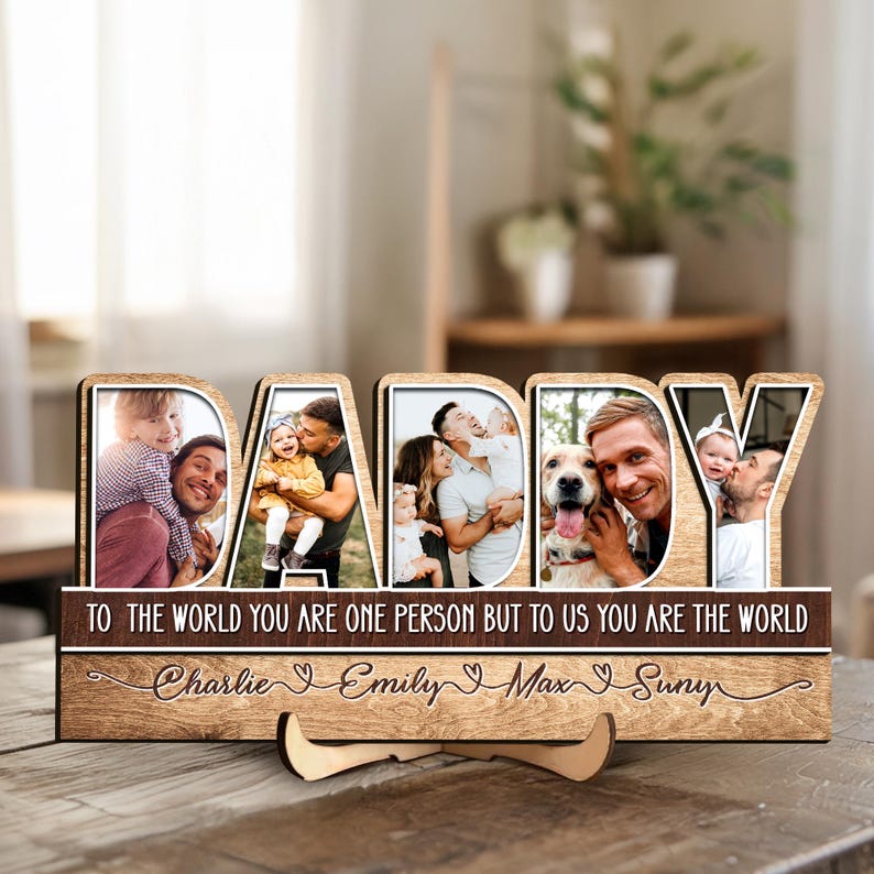 Father's Day Gifts From Kids, Daddy Photo Collage Gift, Custom Photo Sign for Dad with Kids' Name, 1st Fathers Day Gifts, Dad Sign
