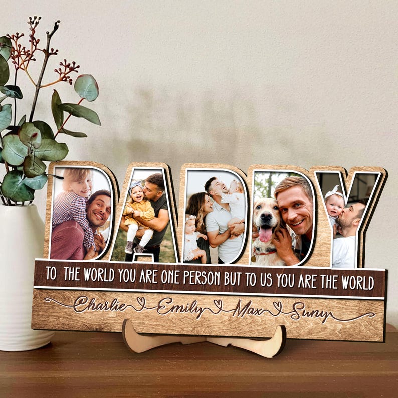 Father's Day Gifts From Kids, Daddy Photo Collage Gift, Custom Photo Sign for Dad with Kids' Name, 1st Fathers Day Gifts, Dad Sign