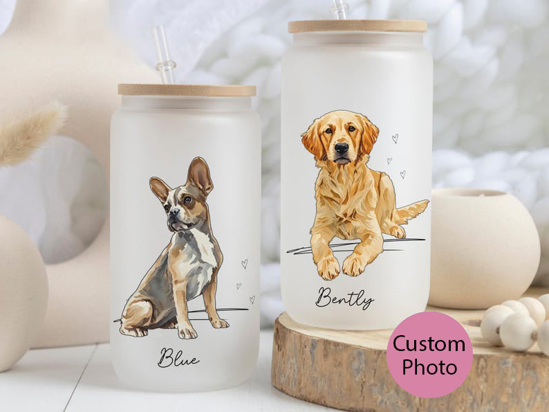 Custom Dog Cup, Custom Dog Photo Glass Cup Gifts for Dog Mama Personalized Fur Mama Dog Lover Gift Dog Photo Glass Can Pet Lovers Cups