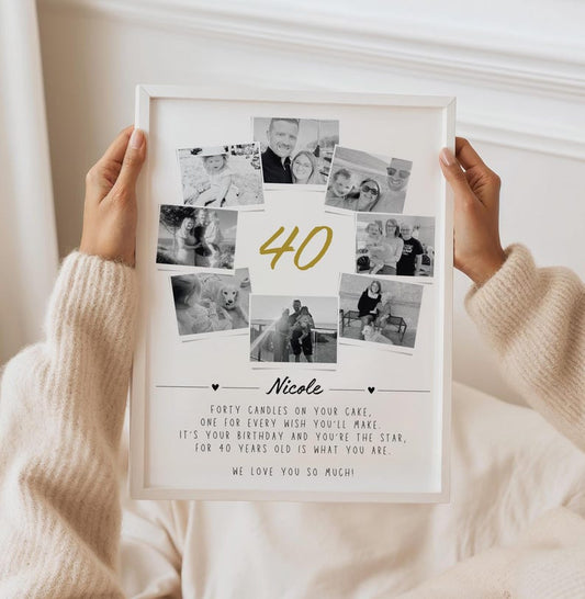 Personalised 40th Birthday Photo Collage, 40th Celebration Gift, Celebration Wall Art, Polaroid Photo Decor, Custom Years Old Gift Best Friend