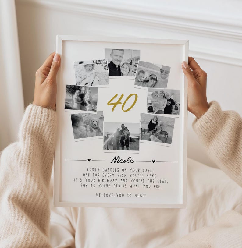 Personalised 40th Birthday Photo Collage, 40th Celebration Gift, Celebration Wall Art, Polaroid Photo Decor, Custom Years Old Gift Best Friend