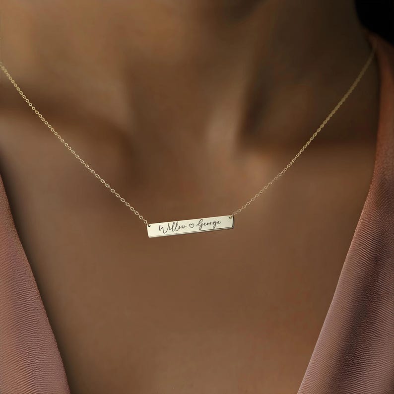 Personalized Minimalist Bar Name Necklace, Handwriting Necklace, Christmas Gift, Birthday Gift, Christmas Gift, Engagement Gift