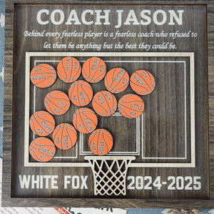 Personalized Basketball Shaker Wood Sign Gift for Coach, Thank You End of Season Coach Gifts, Appreciation Manager Gift from Basketball Team