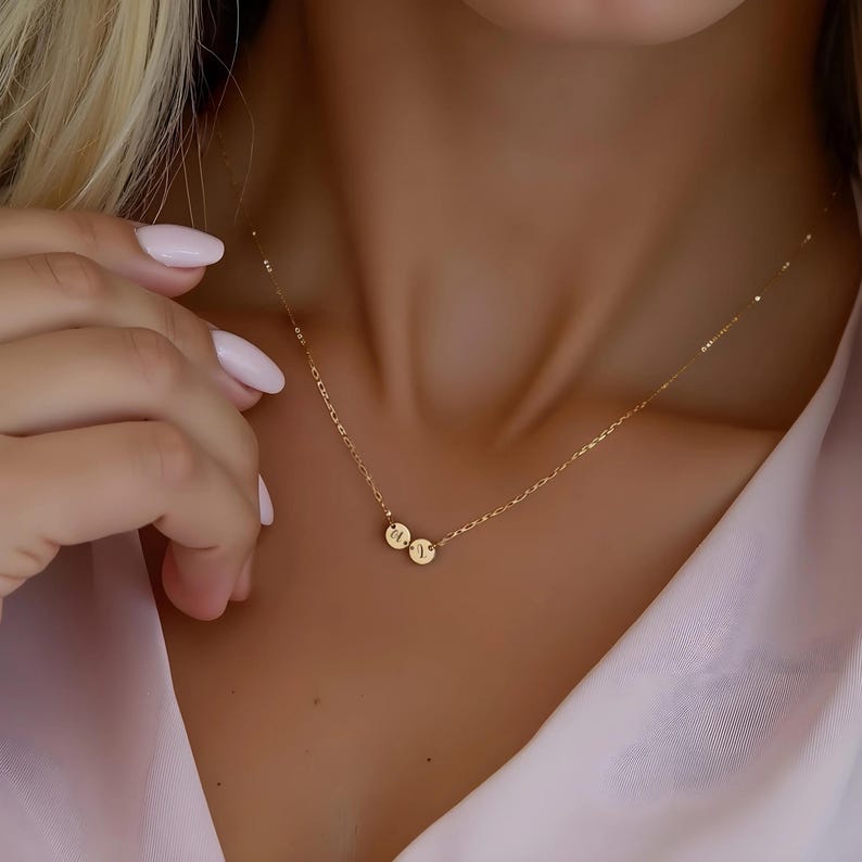 Initial Discs Necklace, Personalized Minimalist Multiple Name Necklace for Mom Gift, Kids Family, Dainty Necklace Kids Initials Pet Initials