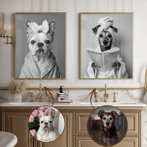 Custom Pet Portrait Photo Funny Bathroom Art Dog Reading Newspaper on Toilet Dog Wall Art Dog in Toilet Pet in Bathtub Personalized pet gift