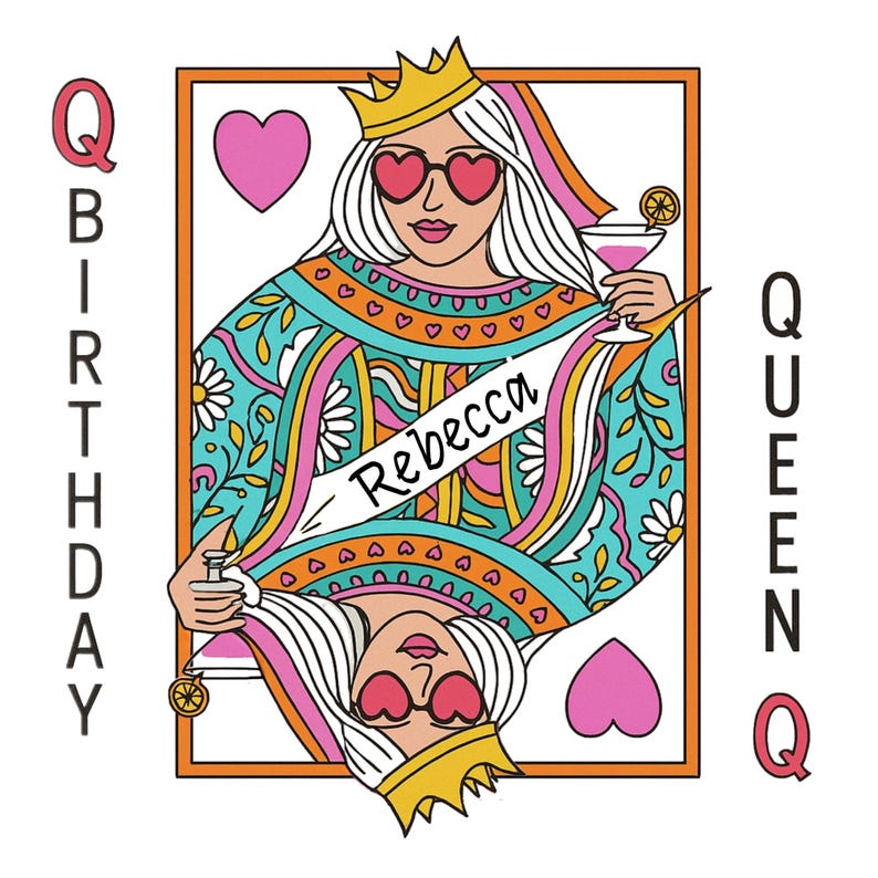 Personalised Birthday Queen Card Playing Card Style | Funny Birthday Card for Her | Custom Name Birthday Card for Friend, Sister, Mum