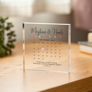 Personalised Wedding or Engagement Gift with Your Message Date Acrylic Plaque Calendar Gift Romantic Keepsake for Newlyweds or Anniversary