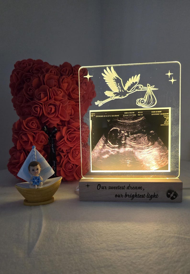 Custom Ultrasound Lamp, Gift for Mom to Be, Pregnancy Keepsake Lamp, LED Light with Wooden Base, Unique Pregnancy Keep, Baby Ultrasound
