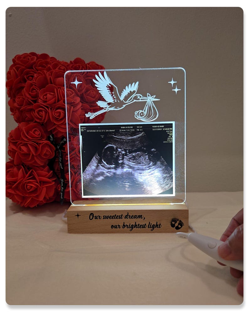 Custom Ultrasound Lamp, Gift for Mom to Be, Pregnancy Keepsake Lamp, LED Light with Wooden Base, Unique Pregnancy Keep, Baby Ultrasound