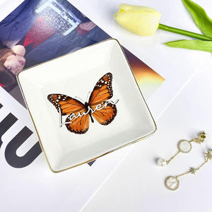Personalized Butterfly Trinket Dish Watercolor Butterfly Ring Dish Jewelry Storage For Mom Wedding Gift For Friend Custom Name